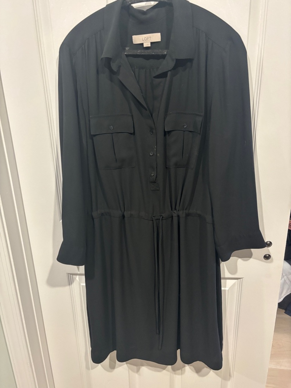 LOFT Black Long Sleeve Shirt Dress with Drawstring